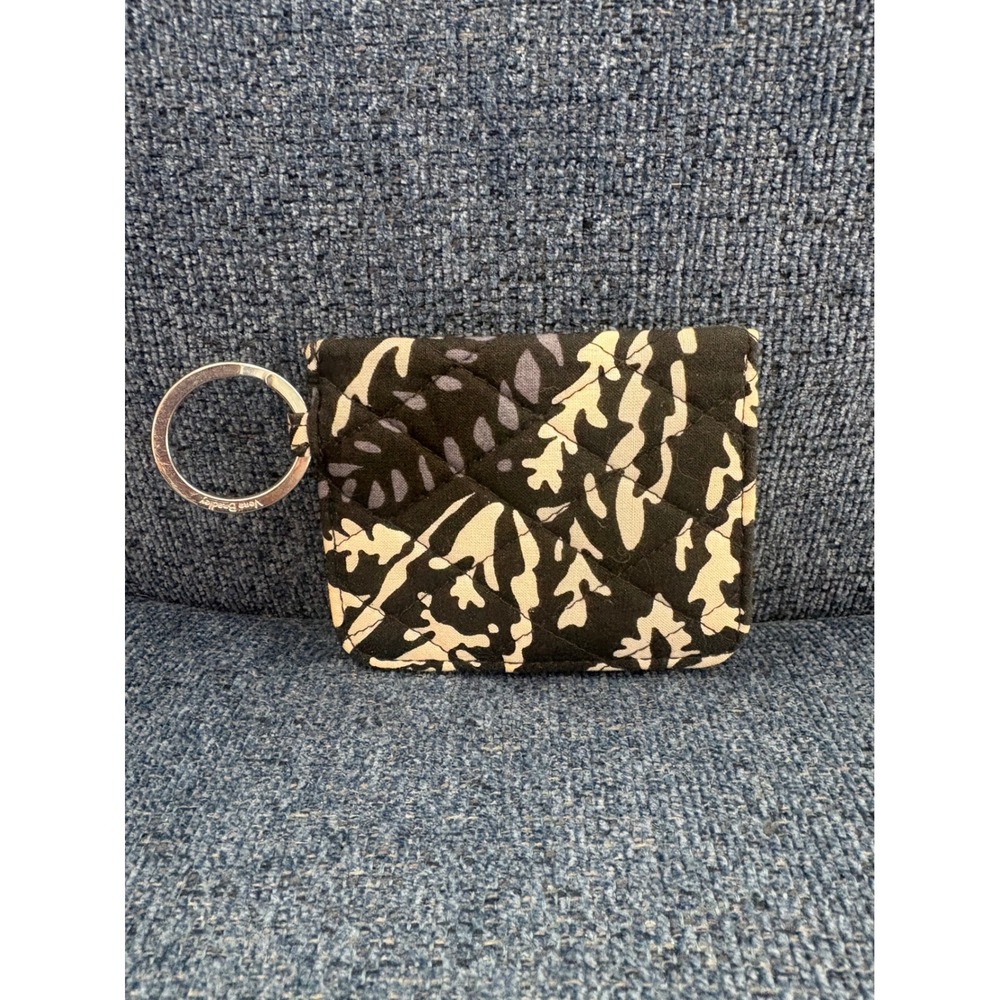 Vera Bradley Quilted Cotton ID Case Wallet Key Ring‎ Black White Floral Leaf